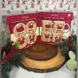 Set of 4 Oneida Super Size Santa Jennifer Garant Coffee Cups Mugs & Plates